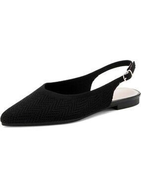 Women's Black Pointed Toe Adjustable Buckle Strap Slingback Ballet Flat Shoes